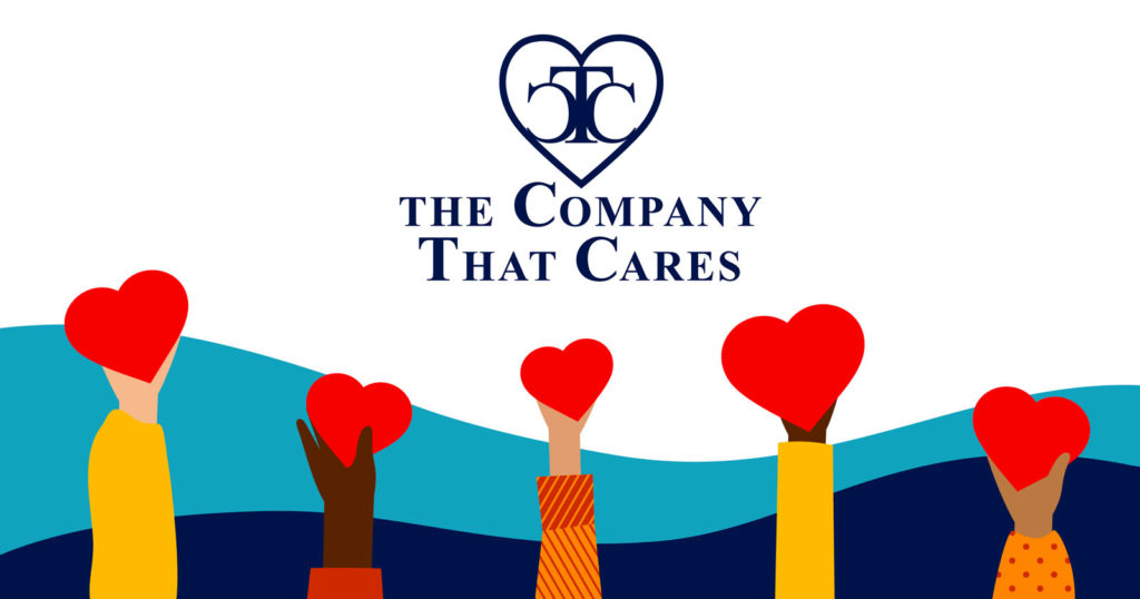 CTC: The Company That Cares - Graphic with hands holding up heart illustrations