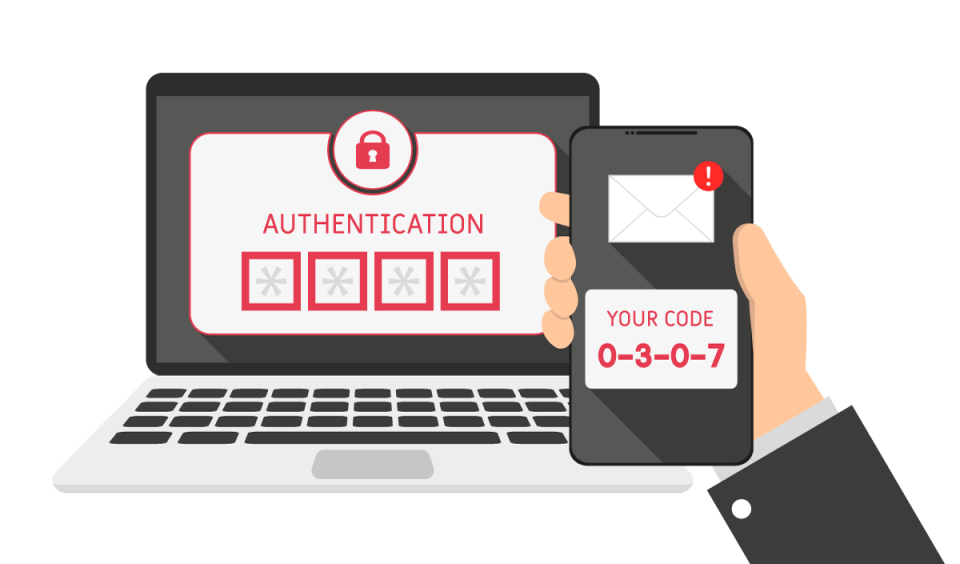 Graphic of 2-factor authentication using computer and smartphone
